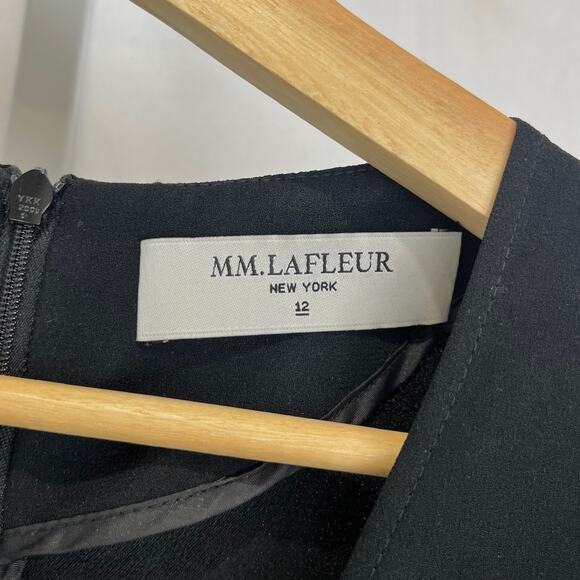 MM. LAFLEUR Masha Dress Cap Sleeve Midi Sheath Pockets LBD Crepe Black Size 12 - Picture 3 of 10